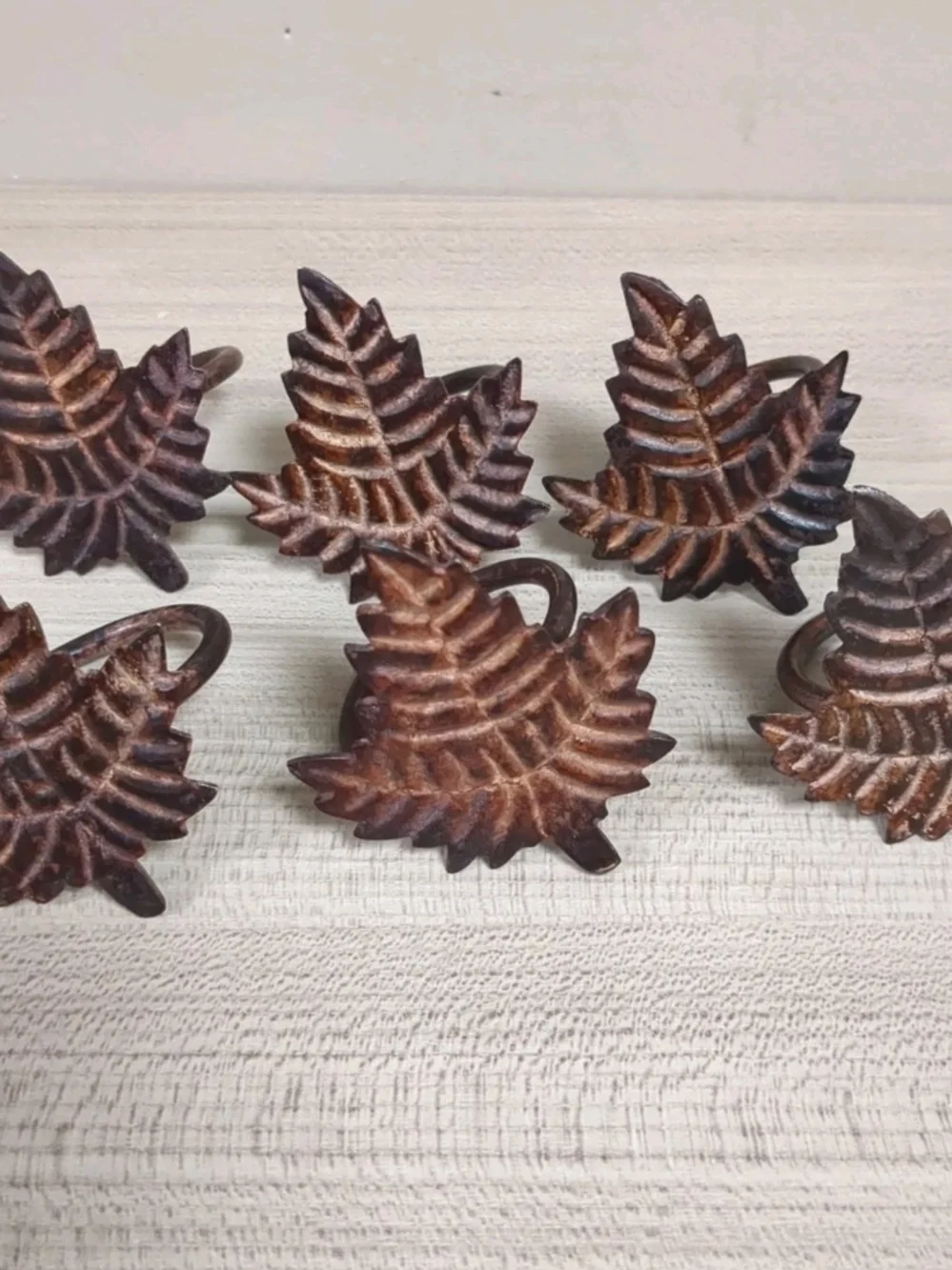 Set Of 6 Metal Maple Leaf Napkin Ring Holder Thanksgiving Fall Autumn